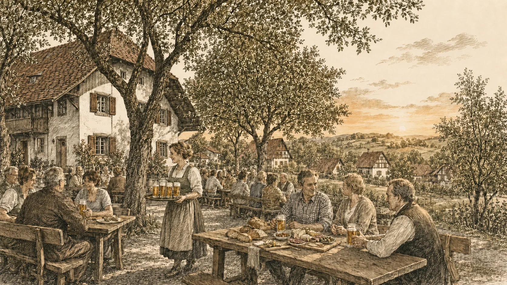 Geselliges Beisammensein in einem Garten im Buechibärg